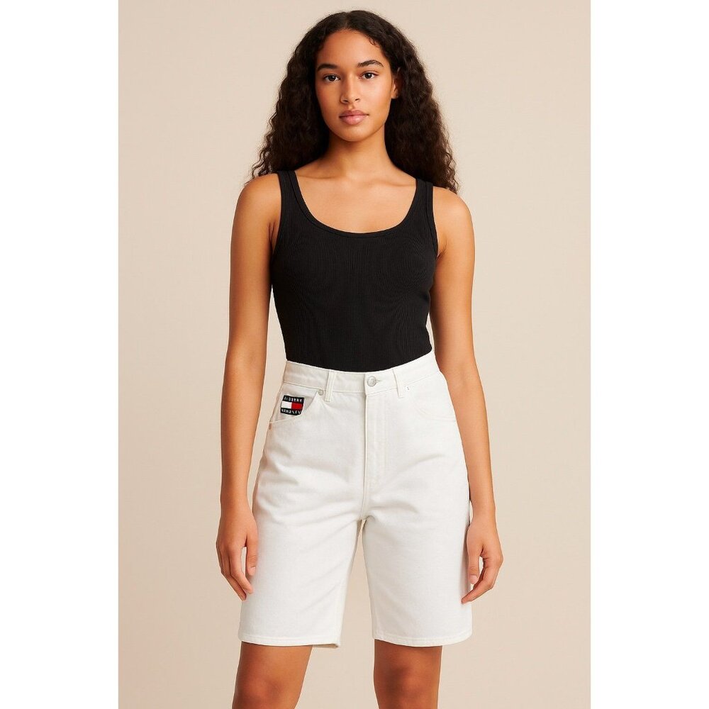 Tommy Hilfiger Carpenter Shorts White Denim Women’s Size 8 Tommy Jeans Vintage